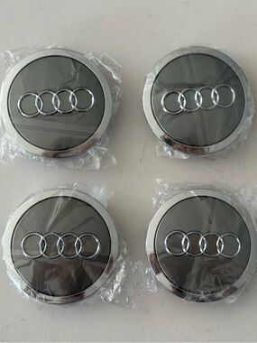 Set(4pcs) Audi 69MM Gray Chrome Wheel Rim Center Hub Caps Replacement 4B0601170A